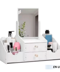 Organizador de maquillaje cosmético con espejo cuadrado