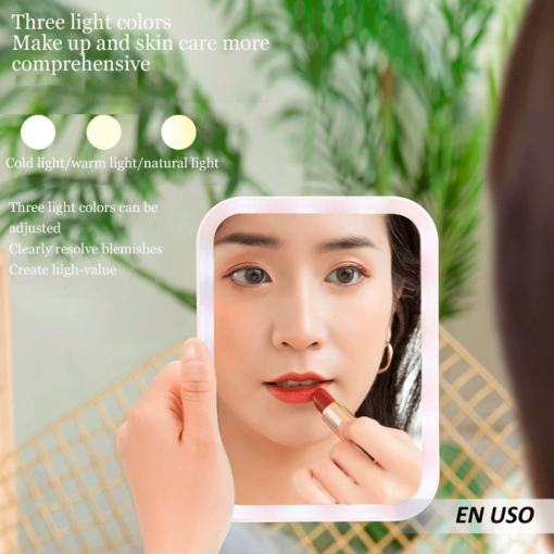 Espejo de maquillaje LED con pantalla táctil