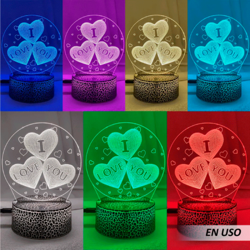 Lámpara LED 3D corazón con control 