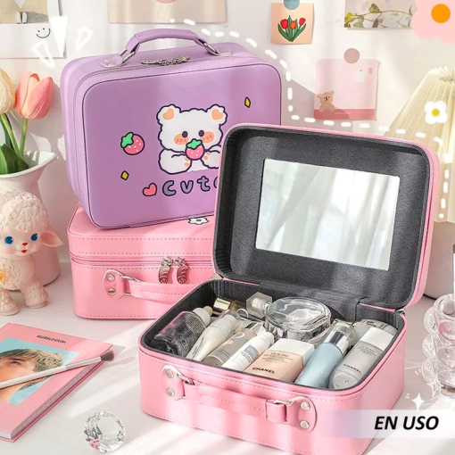 Bolsa con diseño organizador de maquillaje con espejo