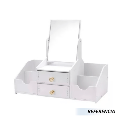 Organizador de maquillaje cosmético con espejo cuadrado - Imagen 5